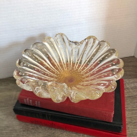 Hand Blown Glass Bowl with Gold Accents - Picture 2 of 16